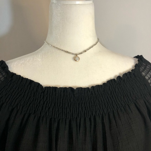 ZARA BASIC Off The Shoulder Sheer Top Gold Hem S - Picture 3 of 6